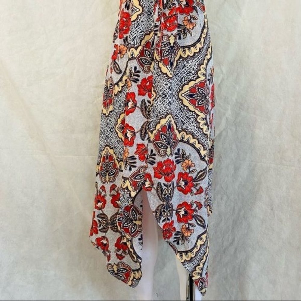 Almost Famous Grey Orange Yellow Spaghetti Strap Pixie BOHO Floral Print Dress M - Picture 12 of 12